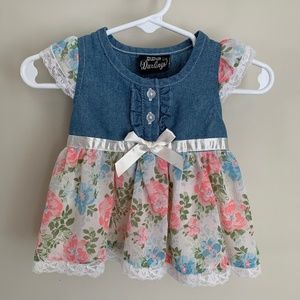 DDG Darling Infant Dress with Jean Bodice and Flowered Skirt - Size 3-6 Months